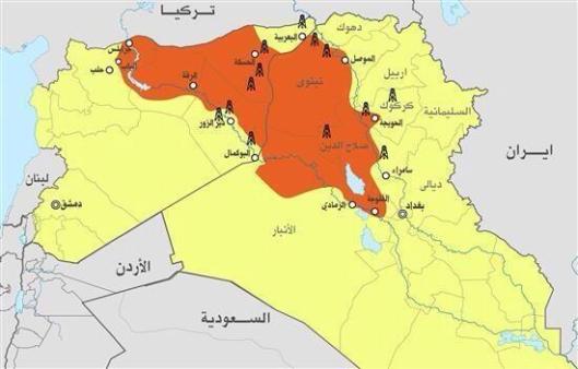 O território ocupado com as vitórias do Isis no Iraque e Syria até agora